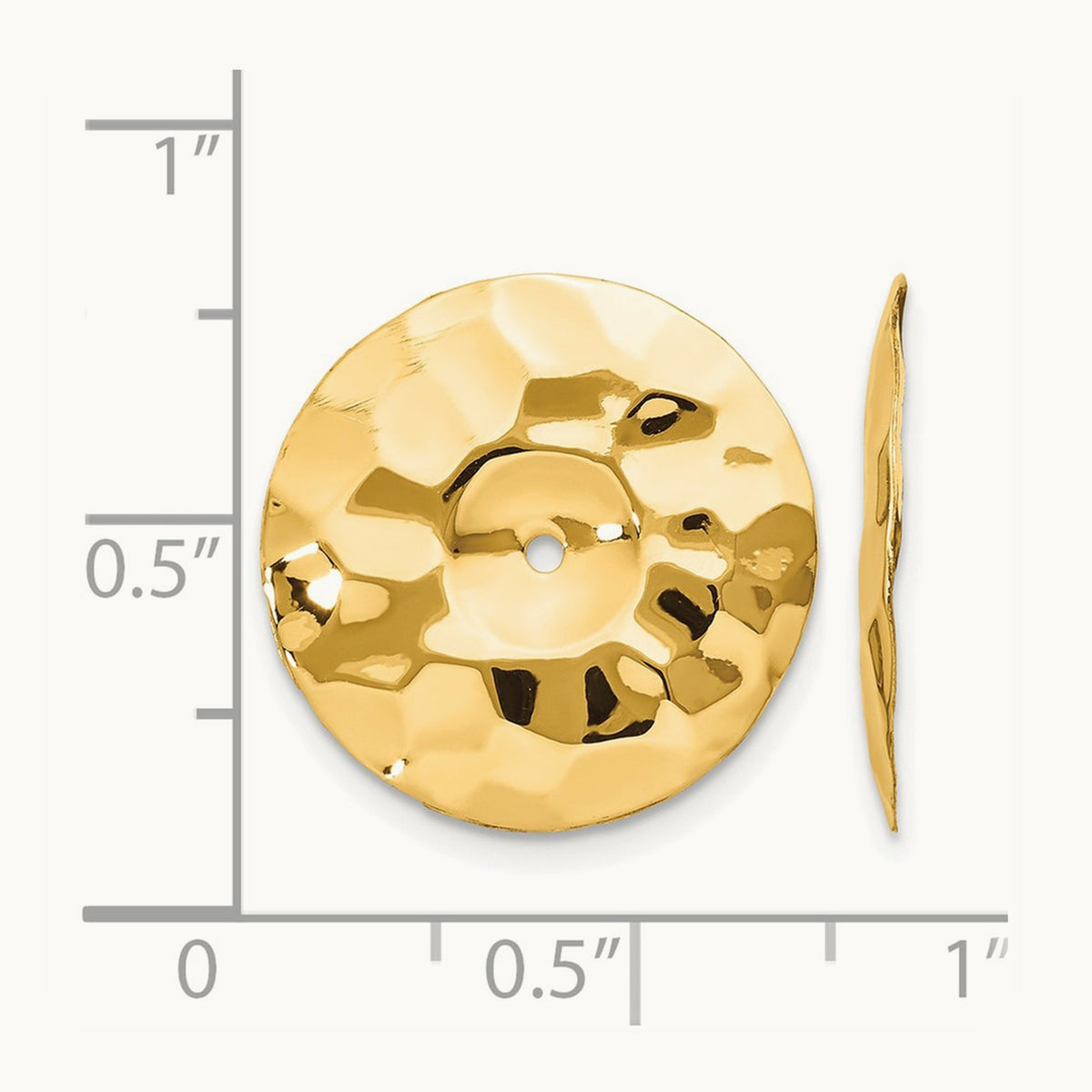 Polished Hammered Disc Earring Jackets — 14K Yellow Gold