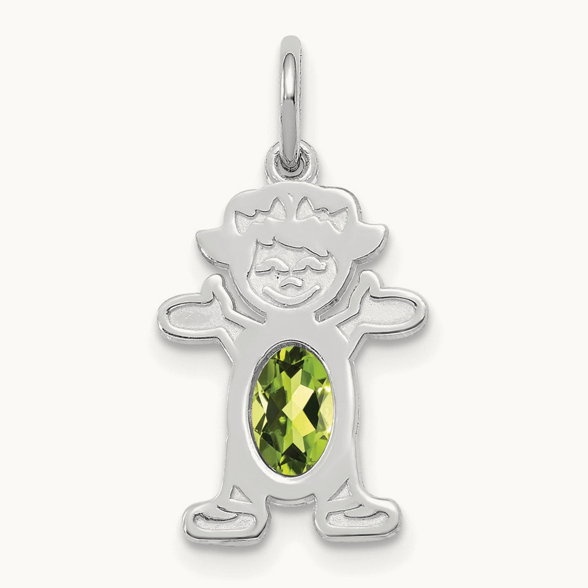 Girl 6x4 Oval Genuine Peridot-August — 14K White Gold