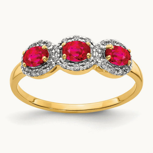 Composite Ruby and Diamond 3-Stone Ring, 14K