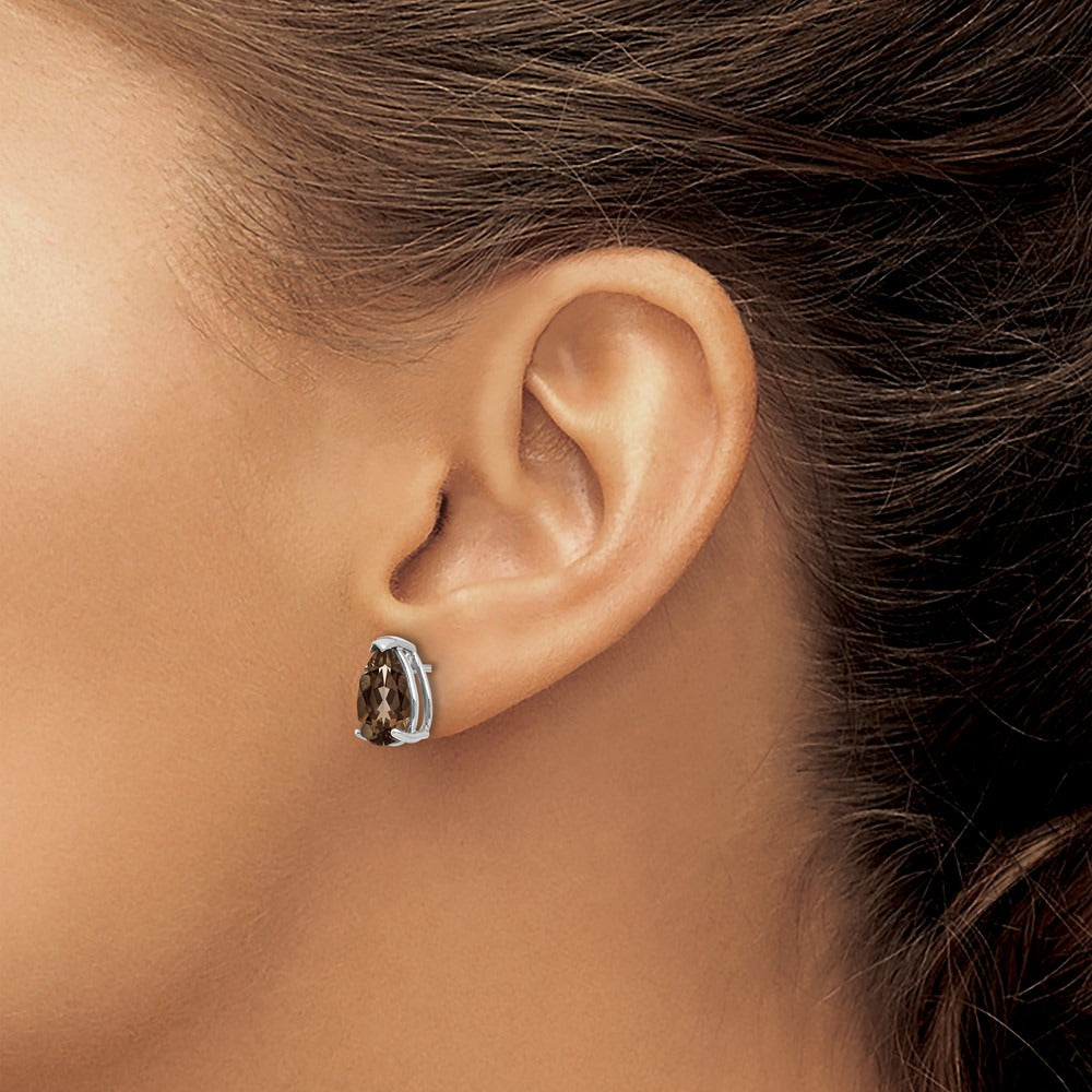 10x7 Pear Smoky Quartz Earrings — 14K White Gold