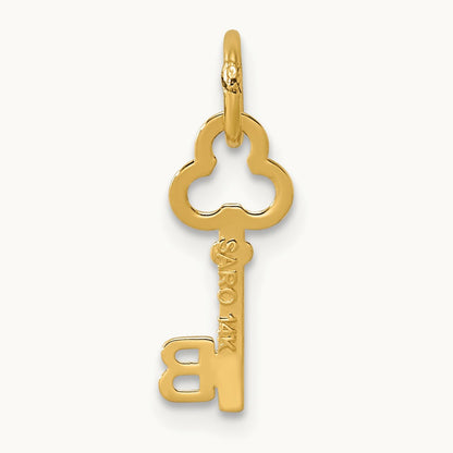 Key Initial Charm — 14K Yellow Gold, B