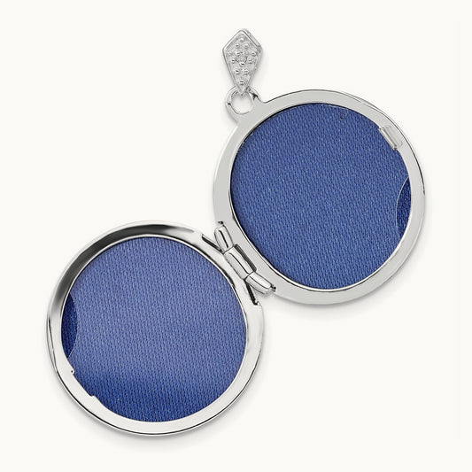 Filigree .01ct Diamond Round Locket, 20mm, 14K White Gold