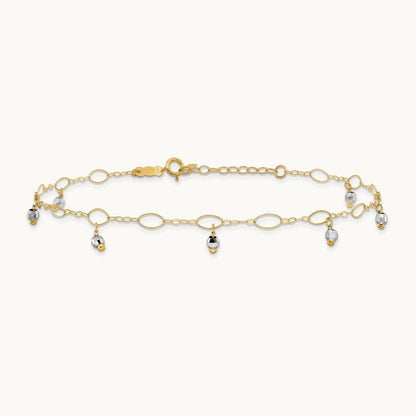 Mirror Beaded 9in Plus 1in ext. Anklet, 14K Two-tone