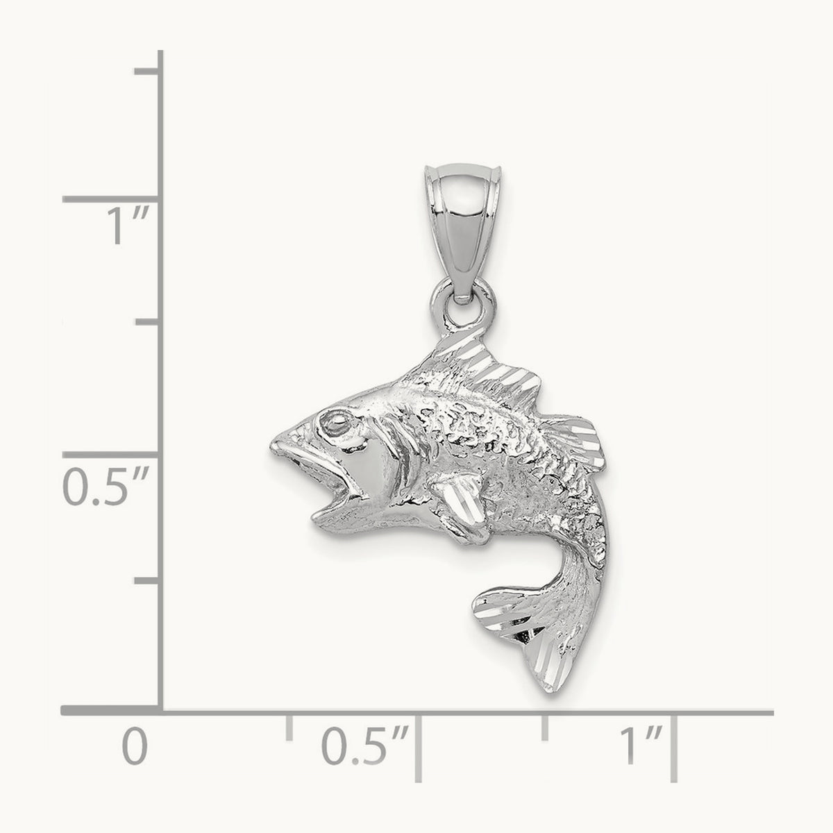 Polished Textured Bass Pendant — 14K White Gold