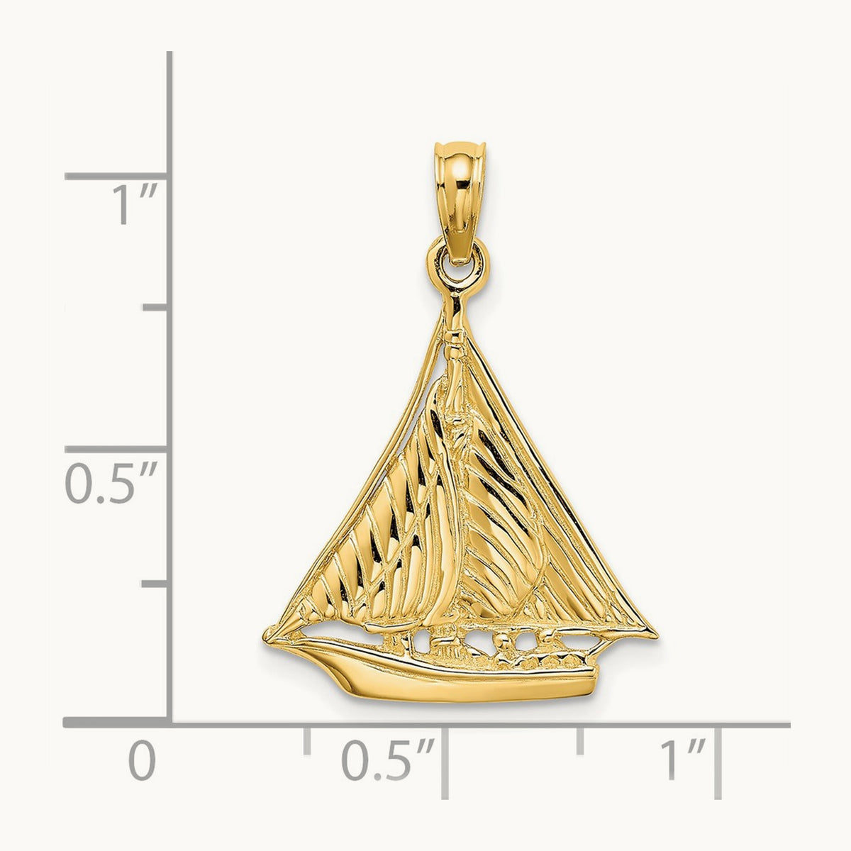 Polished and Textured Sailboat Charm, 14K