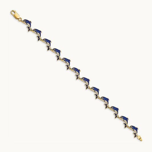 Enameled Dolphin Bracelet, 14K