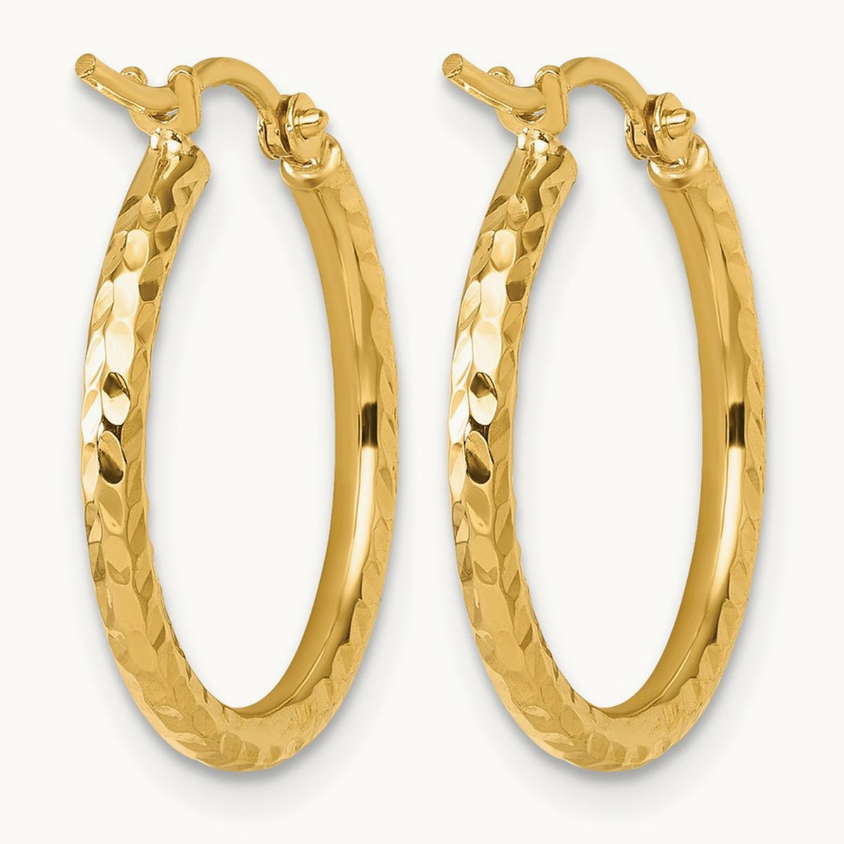 Diamond-cut Round Tube Hoop Earrings — 10K Yellow Gold