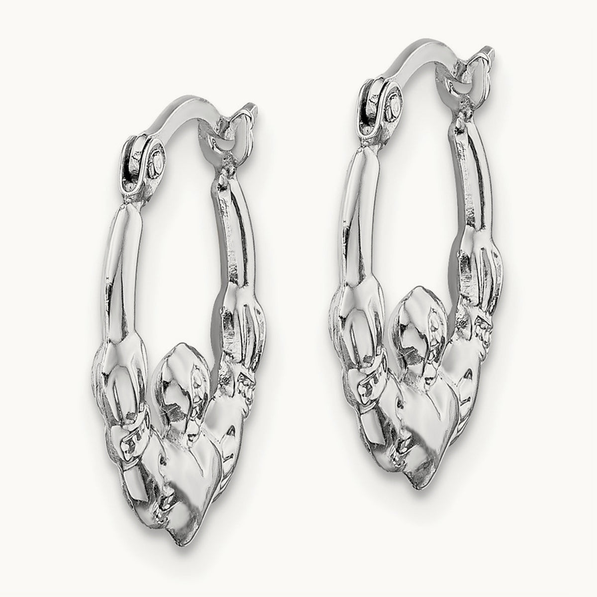 Claddagh Hoop Earrings — 14K White Gold
