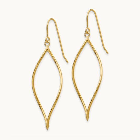 Polished Twisted Oblong Dangle Earrings — 14K Yellow Gold