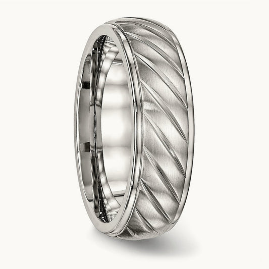 Polished w/Brushed Center Grooved Band, 7mm, Stainless Steel