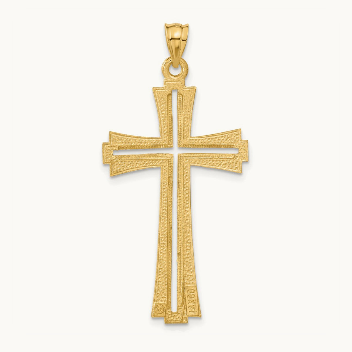 Diamond Cut and Satin Cross Pendant, 14K