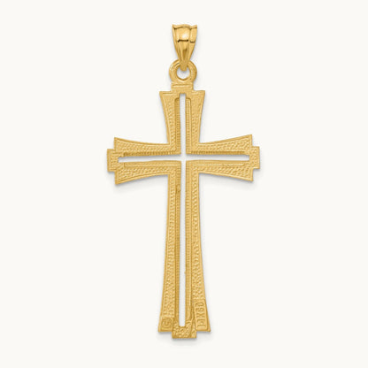 Diamond Cut and Satin Cross Pendant, 14K