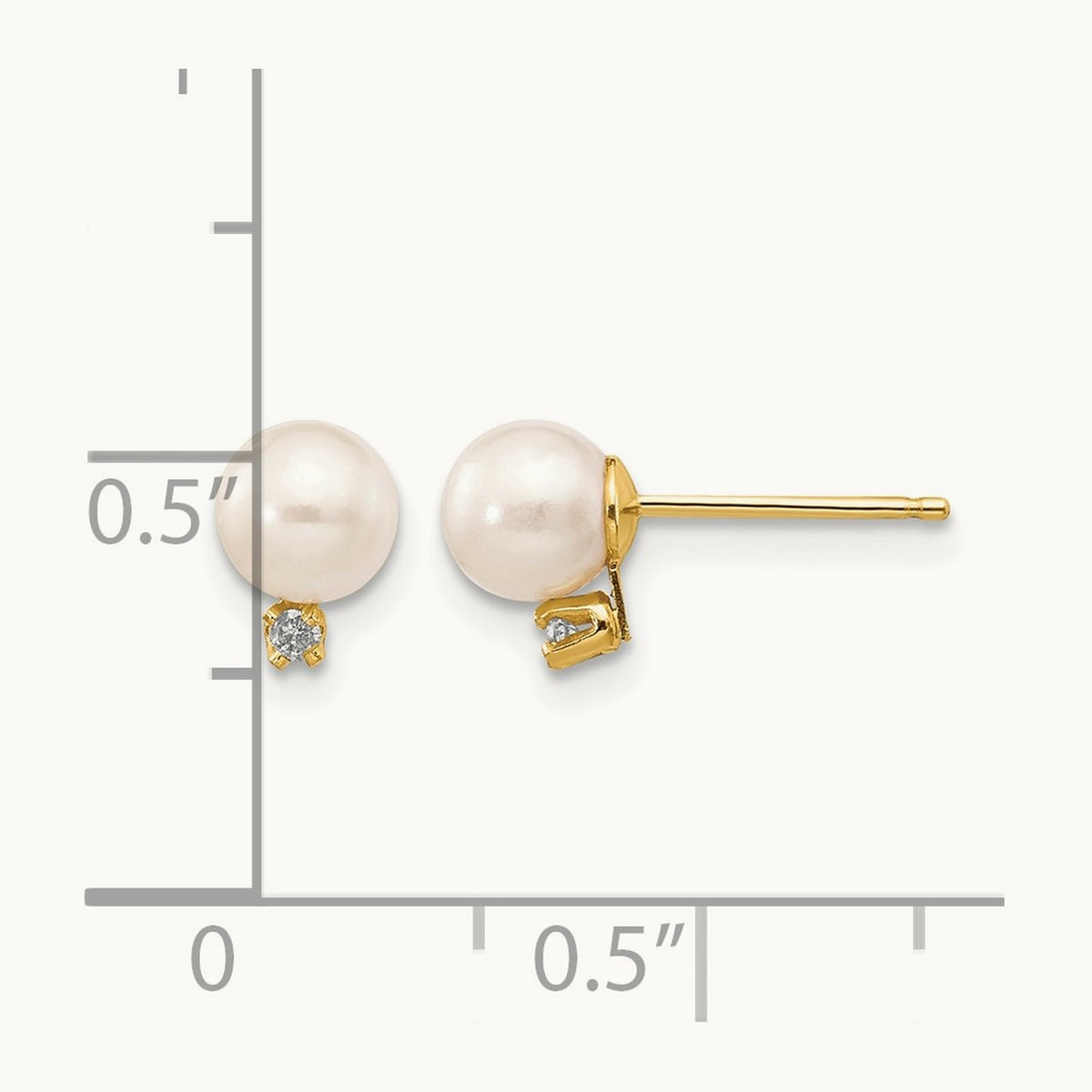 5- Pink Round Freshwater Cultured Pearl .02ct Diamond Post Earrings, 14K