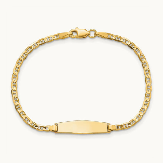 Soft Diamond Shape Flat Anchor Link ID Bracelet, 14K