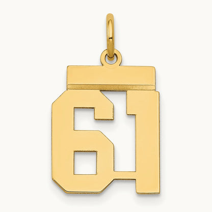Small Polished Number 61 Charm, 14K