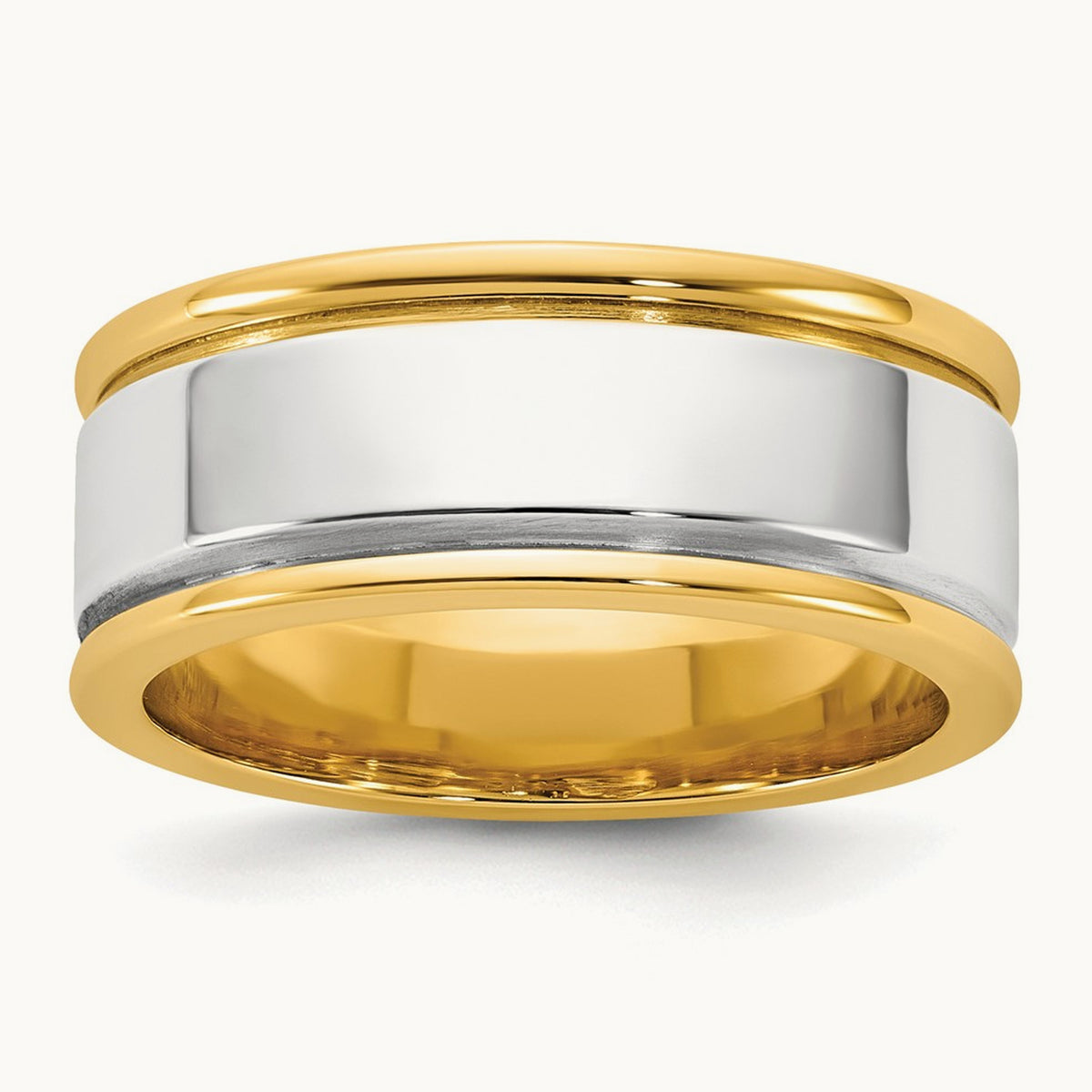 Y/W Step Up Beveled Wedding Band, 8mm, 14K Two-tone