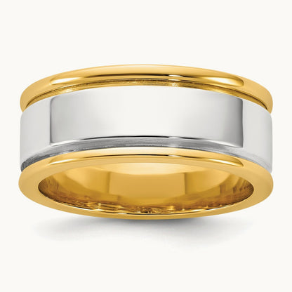 Y/W Step Up Beveled Wedding Band, 8mm, 14K Two-tone