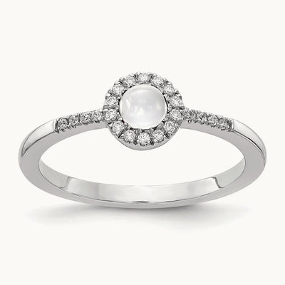 Diamond and Cabochon White Topaz Ring, 14K White Gold
