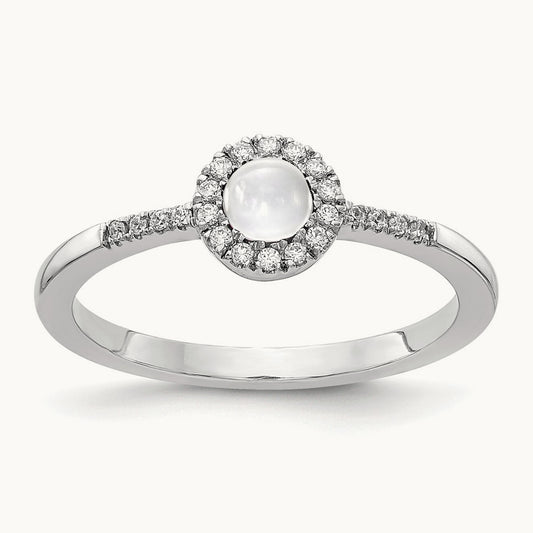 Diamond and Cabochon White Topaz Ring, 14K White Gold