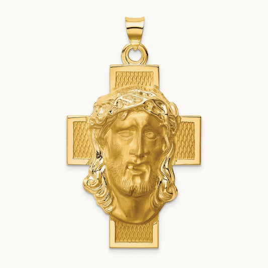 Hollow Polished/Satin Jesus Cross Medal, 14K