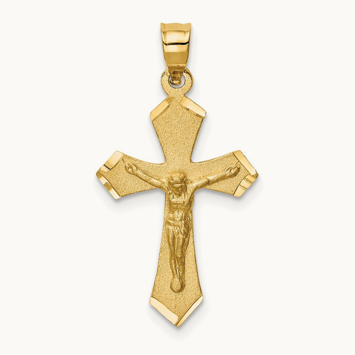 Satin Diamond-cut Crucifix Charm — 14K Yellow Gold