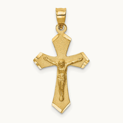 Satin Diamond-cut Crucifix Charm — 14K Yellow Gold