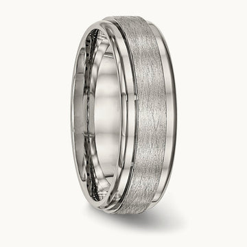 Brushed and Polished Ridged Edge Band, 7mm, Stainless Steel