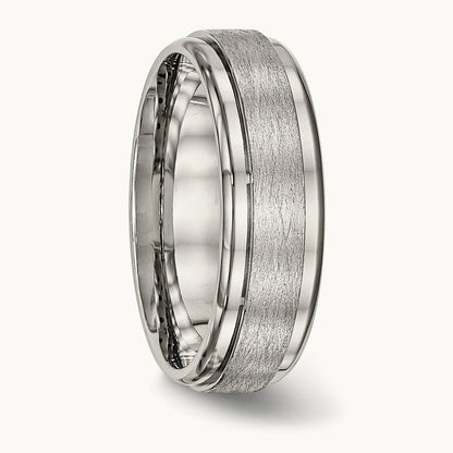 Brushed and Polished Ridged Edge Band, 7mm, Stainless Steel