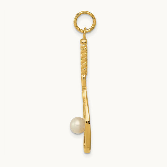 Tennis Racquet W/FW Cultured Pearl Charm, 14K