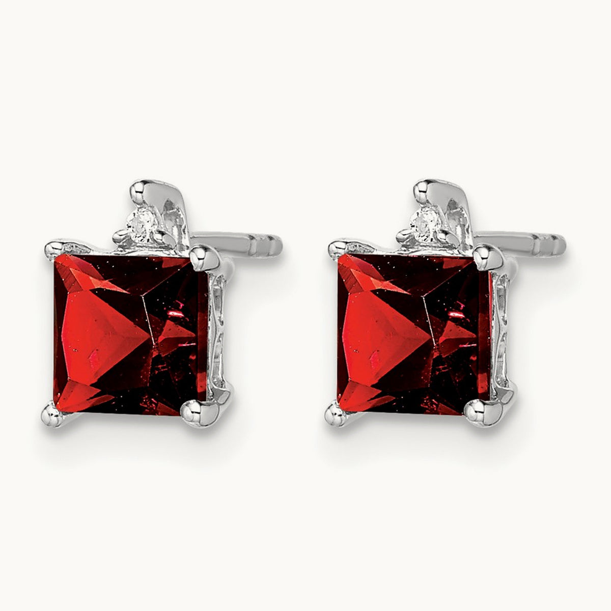 Princess Garnet and Diamond Earrings, 14K White Gold