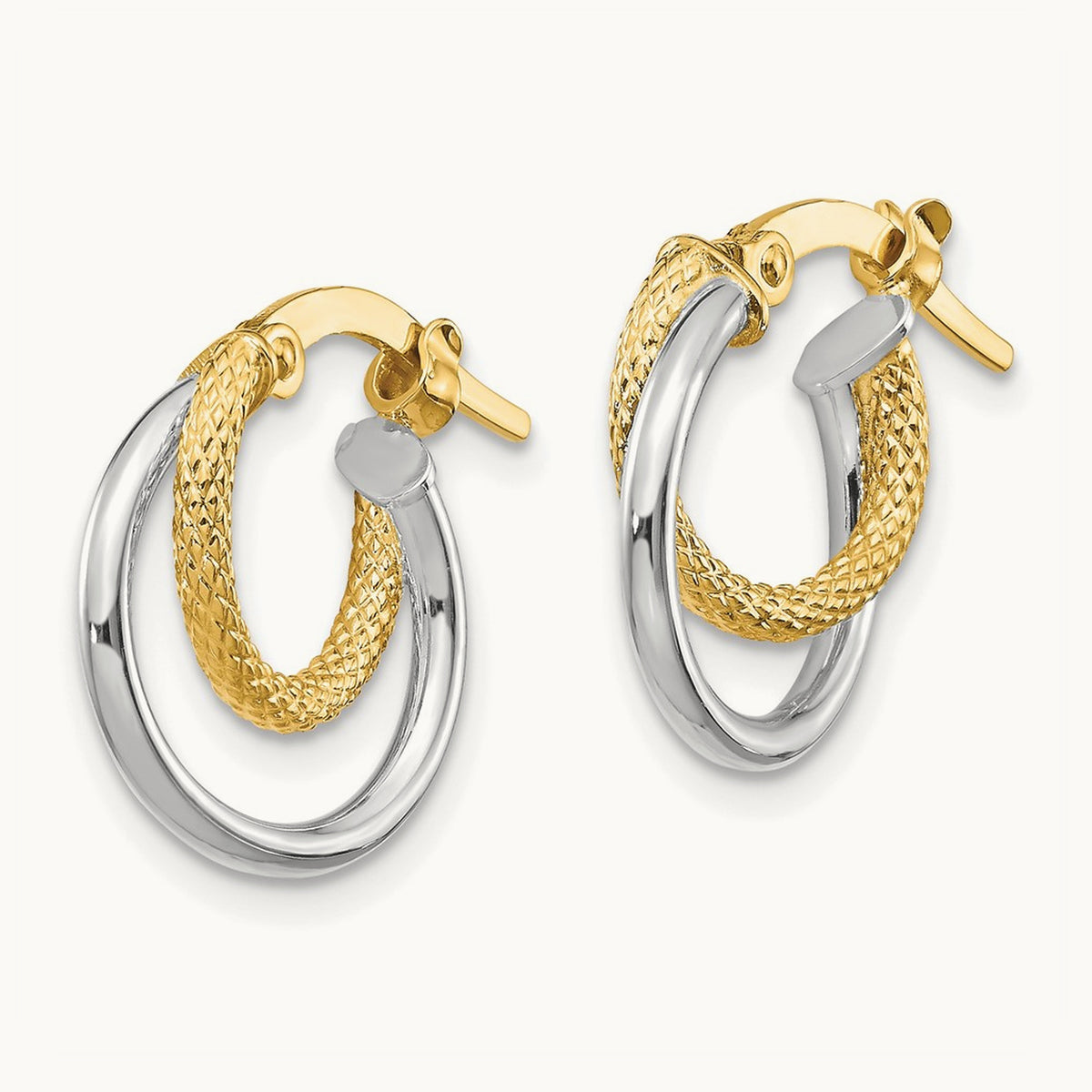Polished Diamond-cut Hoop Earrings — 14K Two-Tone Gold