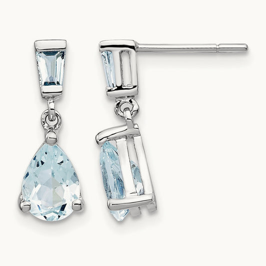 Aquamarine Dangle Earrings, 14K White Gold