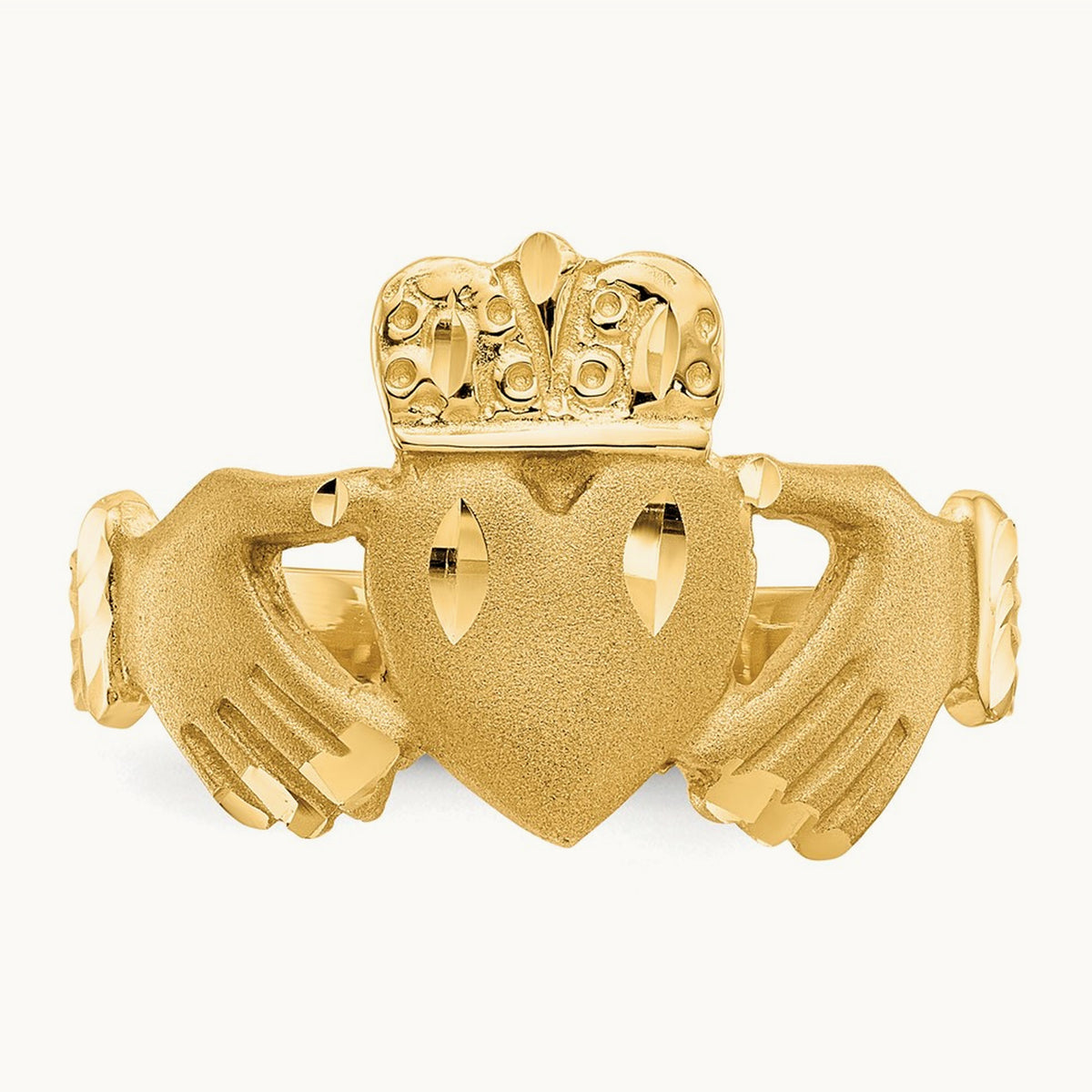 Diamond-cut Claddagh Ring, 14K
