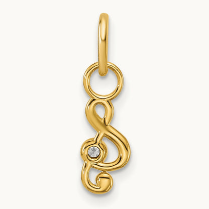 Polished Diamond Music Treble Clef Charm — 14K Yellow Gold