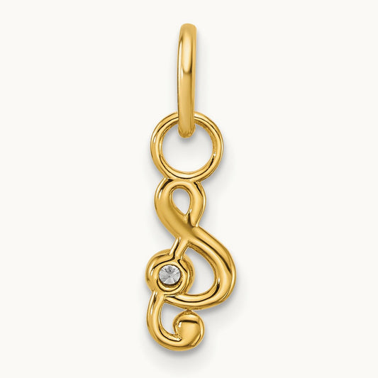 Polished Diamond Music Treble Clef Charm — 14K Yellow Gold
