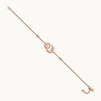 Diamond Double Circle w/Star Dangle 7in Bracelet, 14K Rose Gold