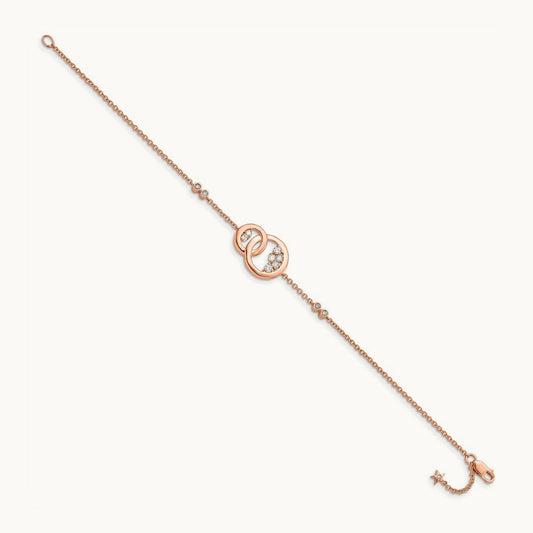 Diamond Double Circle w/Star Dangle 7in Bracelet, 14K Rose Gold