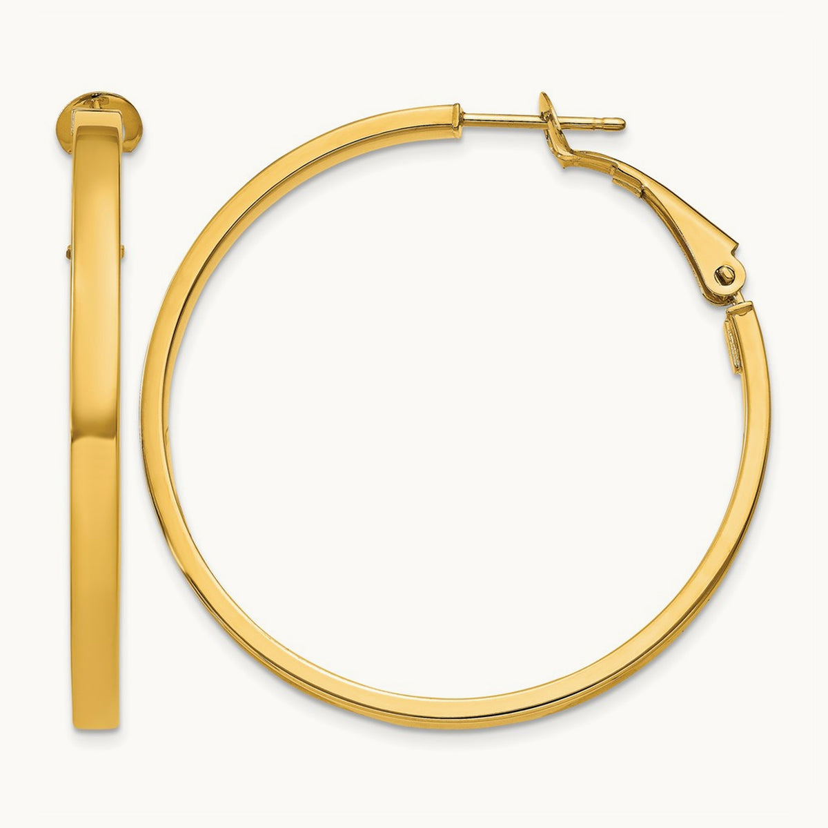 Polished Square Tube Round Hoop Earrings — 14K Yellow Gold, 3x40mm
