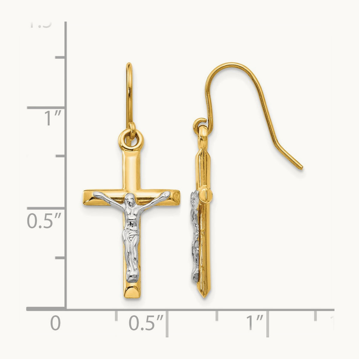 Polished Crucifix Earrings, 14K Two-tone