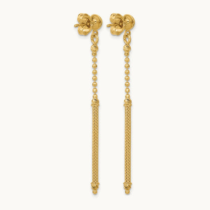 Polish/Texture/Dia-cut Bead w/Bar Dangle Post Earrings, 14K — Leslie's