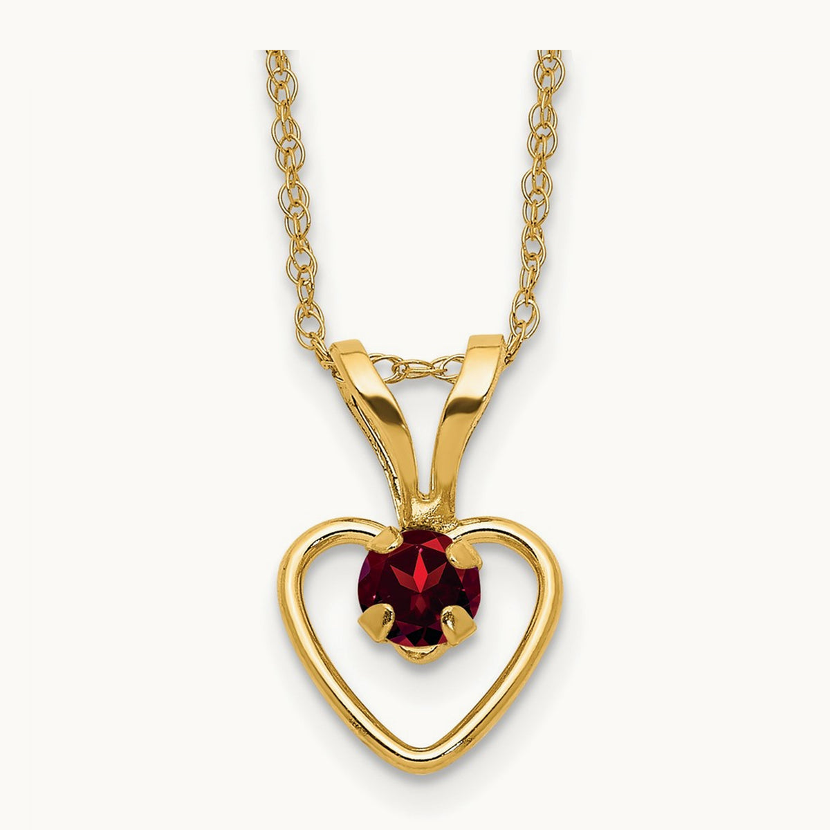 Madi K Garnet Heart Birthstone Necklace, 3mm, 14K
