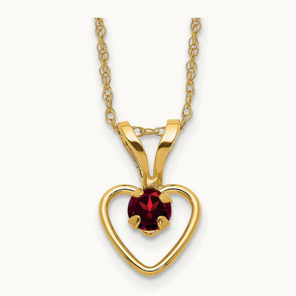 Madi K Garnet Heart Birthstone Necklace, 3mm, 14K