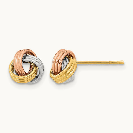 w/Rose and White Rhodium Polished Love Knot Post Earrings, 14K