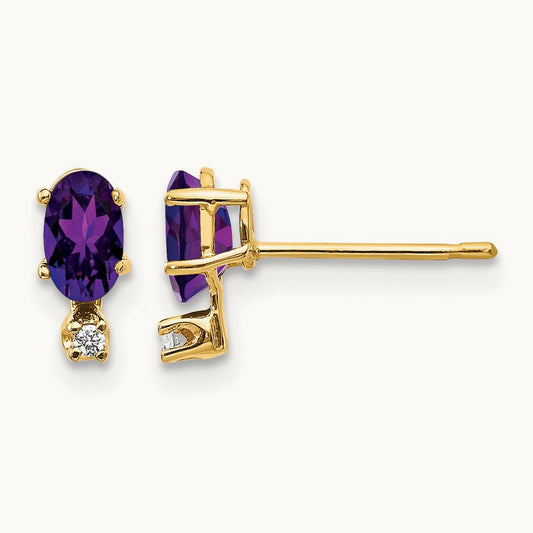 Diamond & Amethyst Birthstone Earrings — 14K Yellow Gold