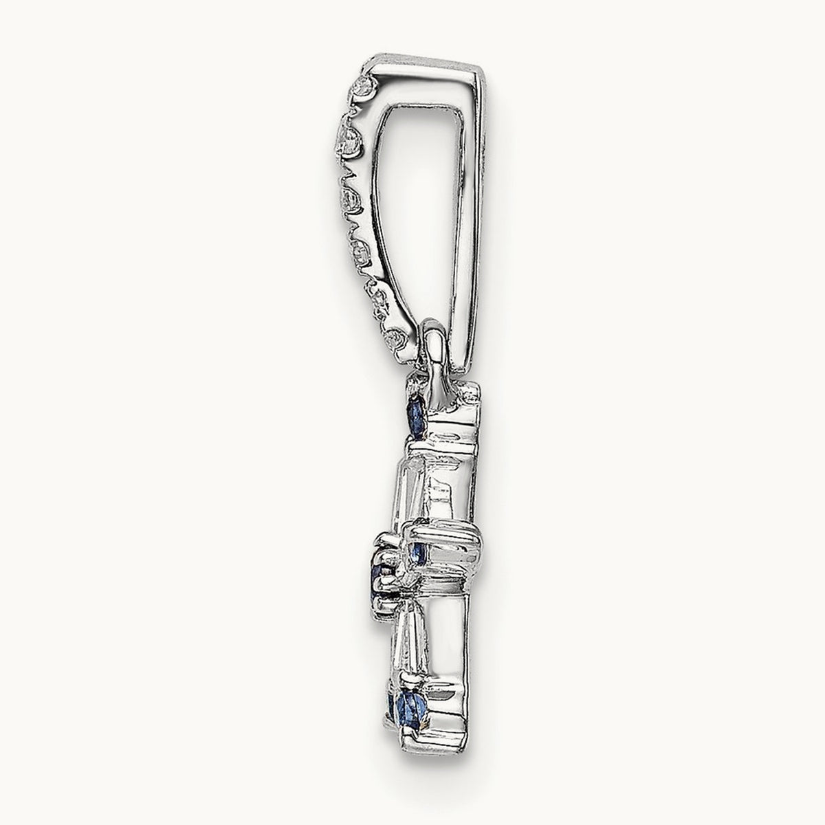 Blue Sapphire and Diamond Star Pendant, 14K White Gold