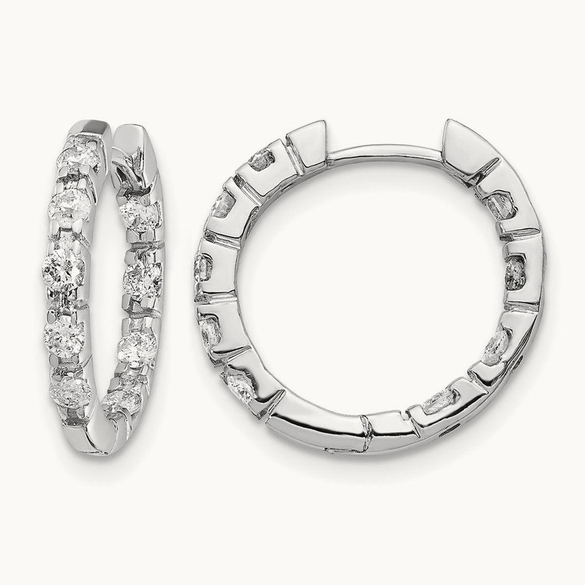 A Diamond Hinged Hoop Earrings, 14K White Gold