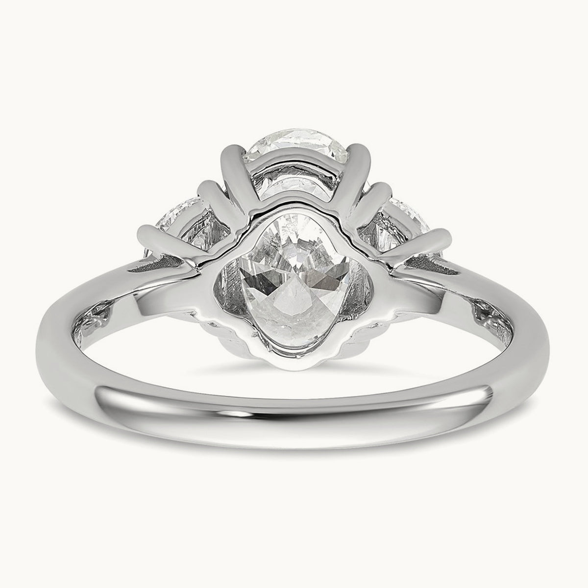 1/2ct Lab Grown Dia VS+ F+ 1/2 Moon&2ct Oval Semi 3 Stone Eng Ring, 14K White Gold