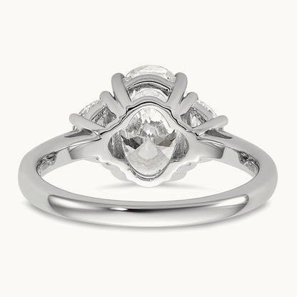 1/2ct Lab Grown Dia VS+ F+ 1/2 Moon&2ct Oval Semi 3 Stone Eng Ring, 14K White Gold