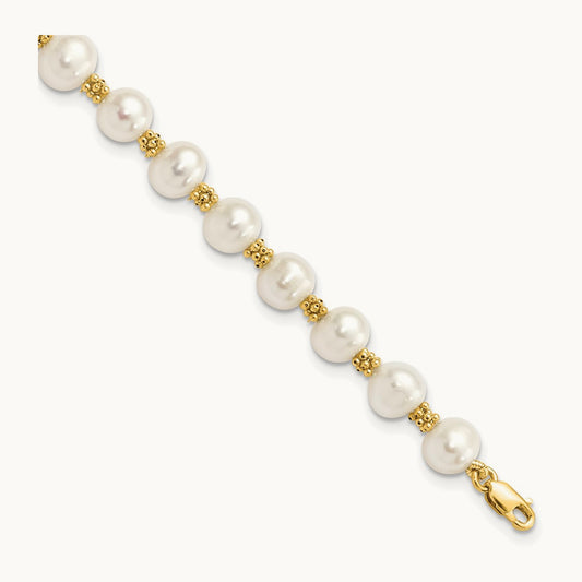 6- White Round Freshwater Cultured Pearl Bracelet, 7mm, 14K