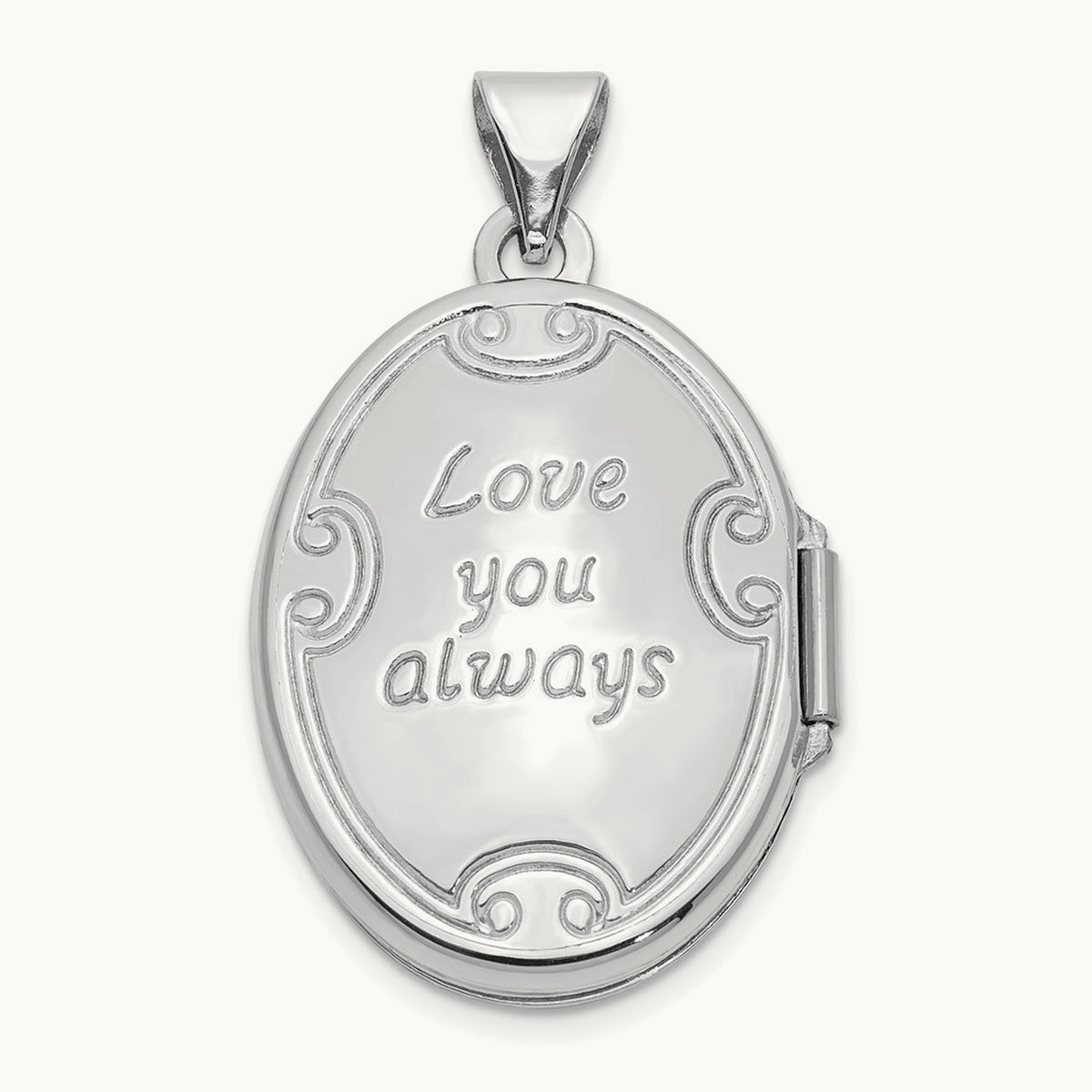 Polished Reversible Love You Always Oval Locket, 14K White Gold